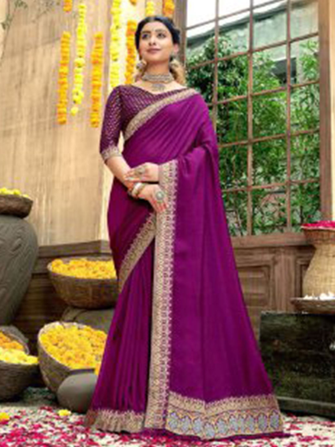 

SHAIBO SAREE Zari Silk Cotton Saree, Purple