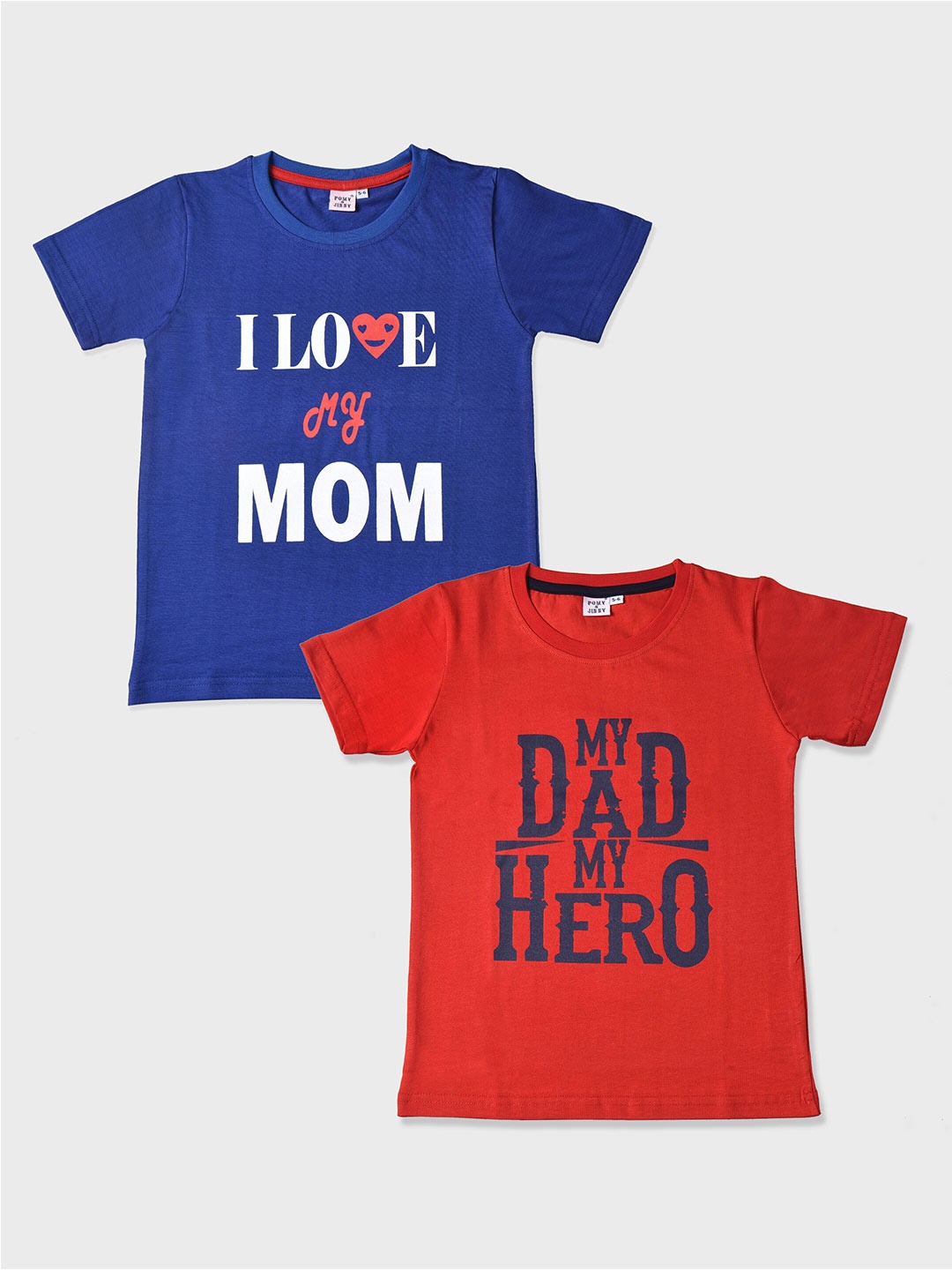 

POMY & JINNY Boys Pack Of 2 Typography Printed Slim Fit Cotton T-shirts, Blue