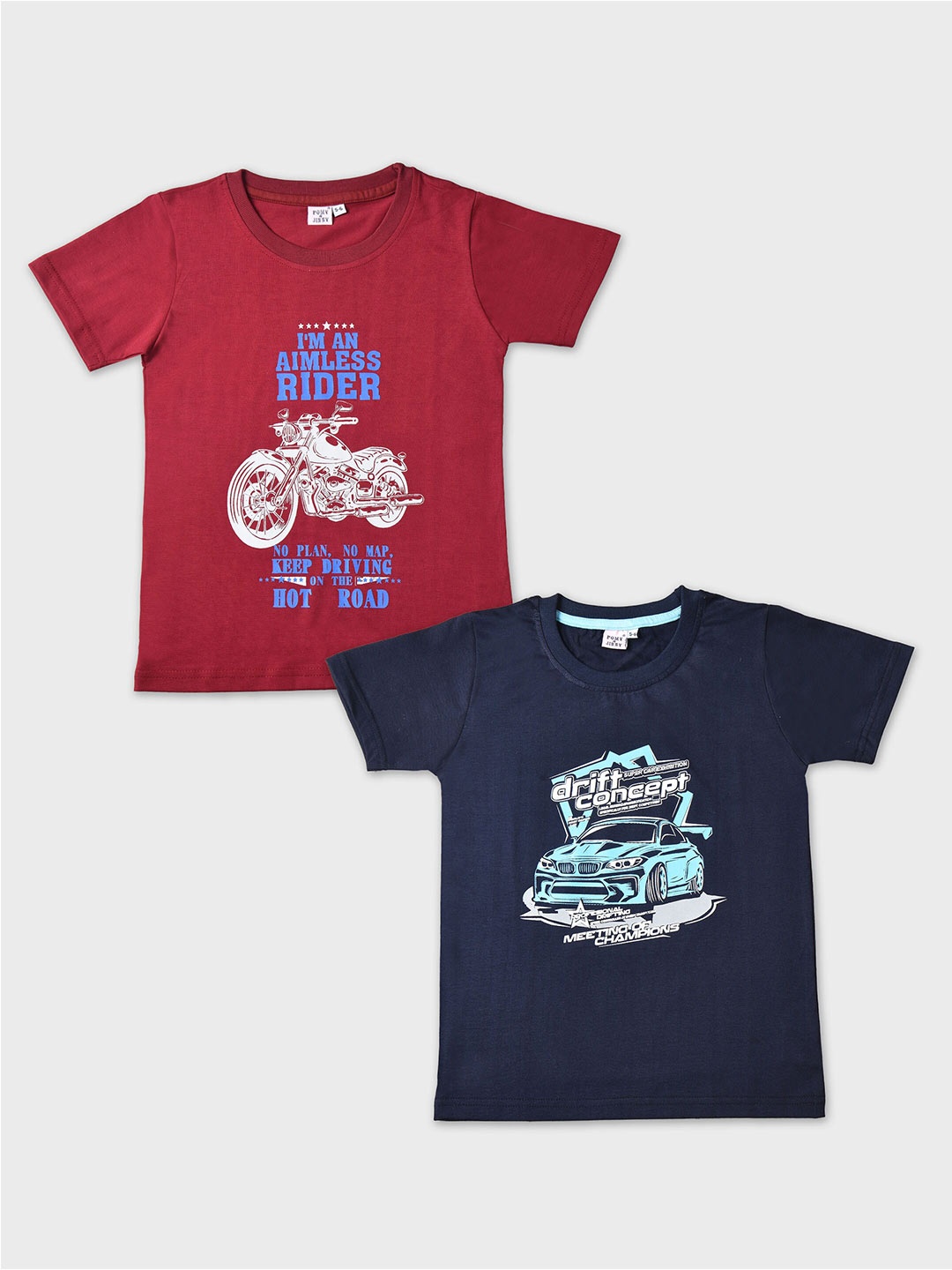 

POMY & JINNY Boys Pack Of 2 Printed Slim Fit Cotton T-shirts, Maroon