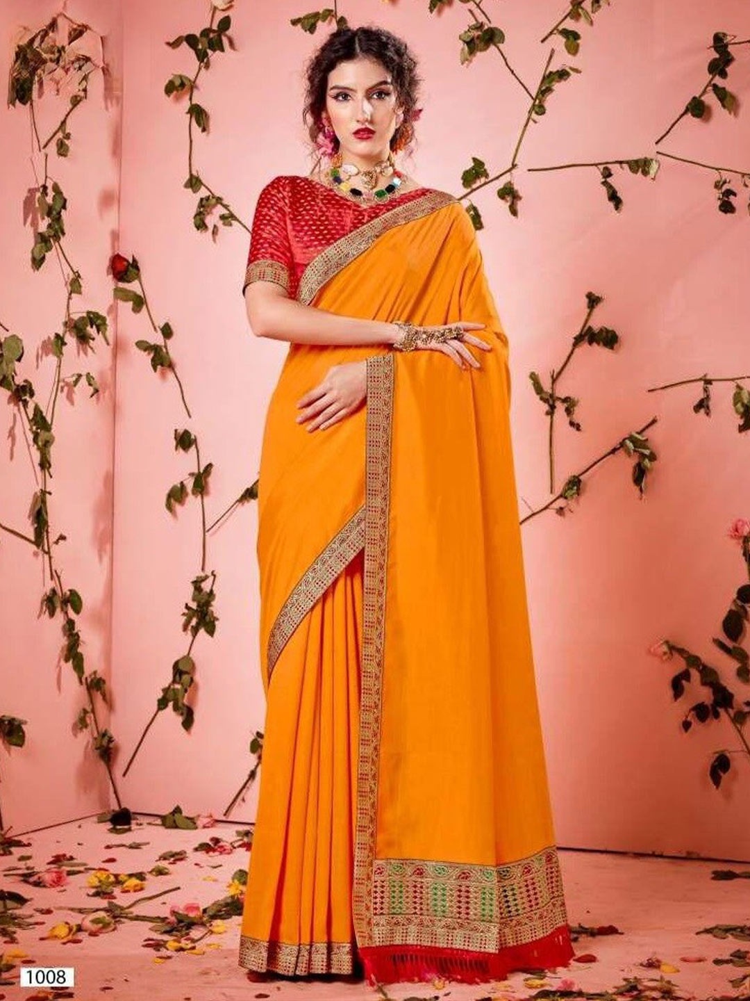 

SHAIBO SAREE Zari Silk Cotton Saree, Mustard