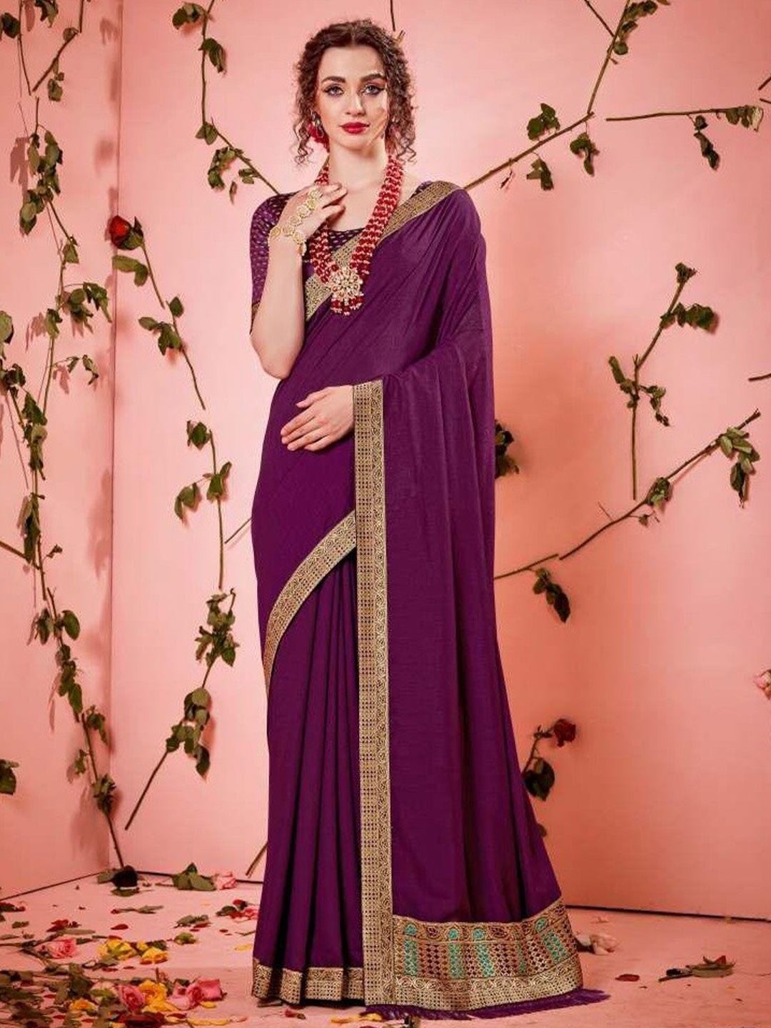 

SHAIBO SAREE Zari Silk Cotton Saree, Purple