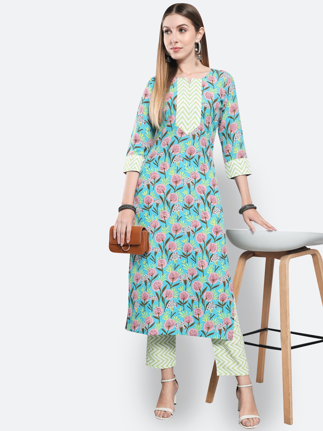 

KALINI Floral Printed Kurta with Trousers, Green