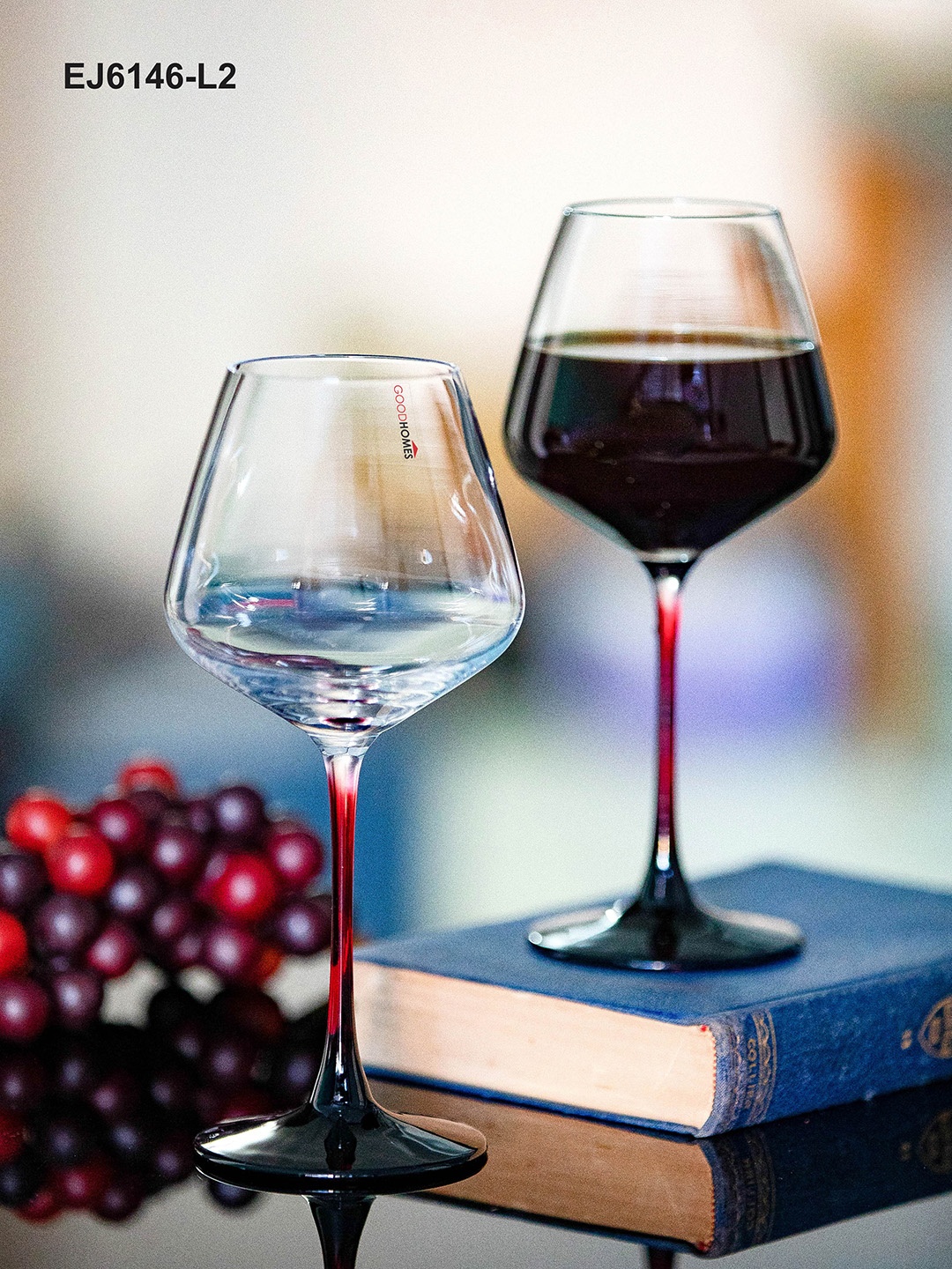 

GOODHOMES Set Of 2 Transparent Wine Glass Tumbler with Colored stem
