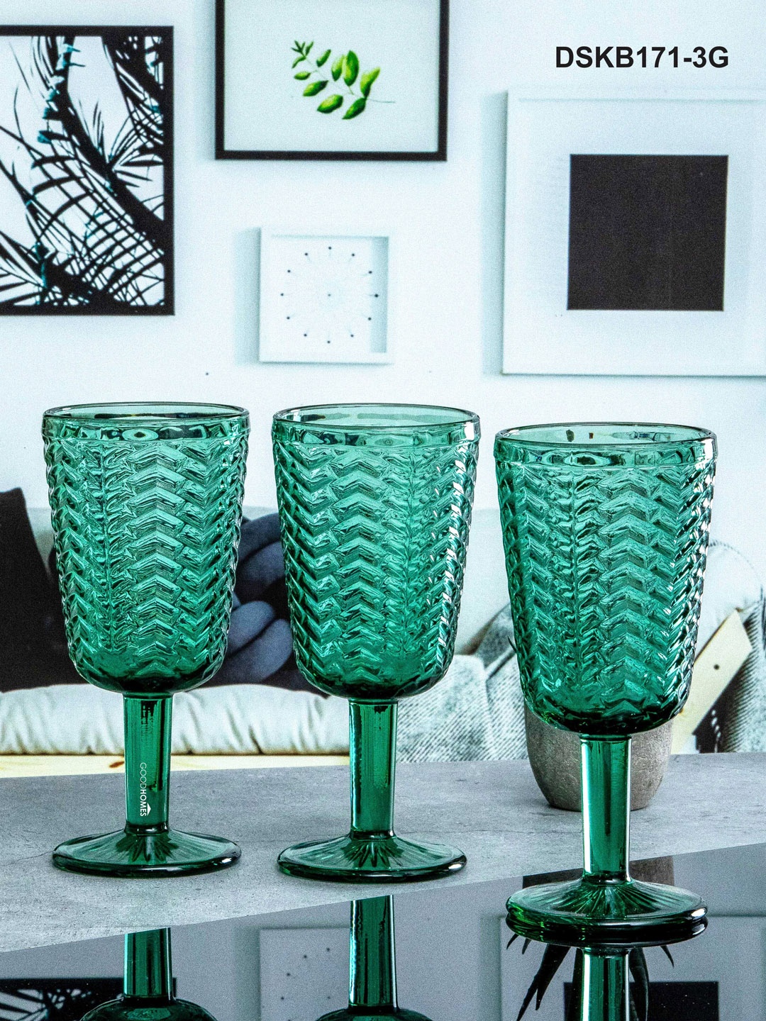 

GOODHOMES Set Of 6 Green Textured Glass Tumbler 280ml