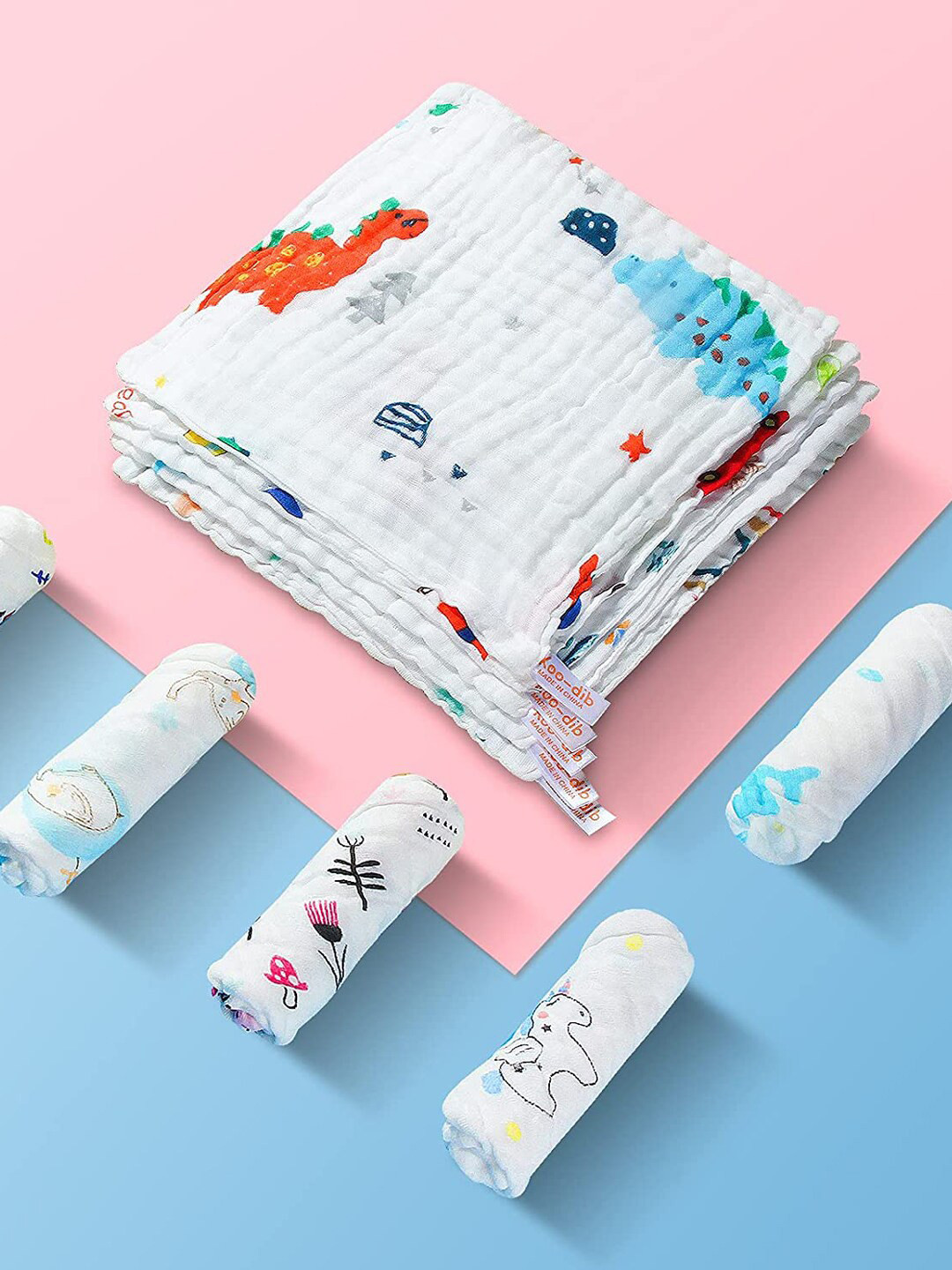 

Moms Home Kids Set of Set Of 6 Printed Organic Cotton 6 Layer wash Towel & 5 Napkin, Green