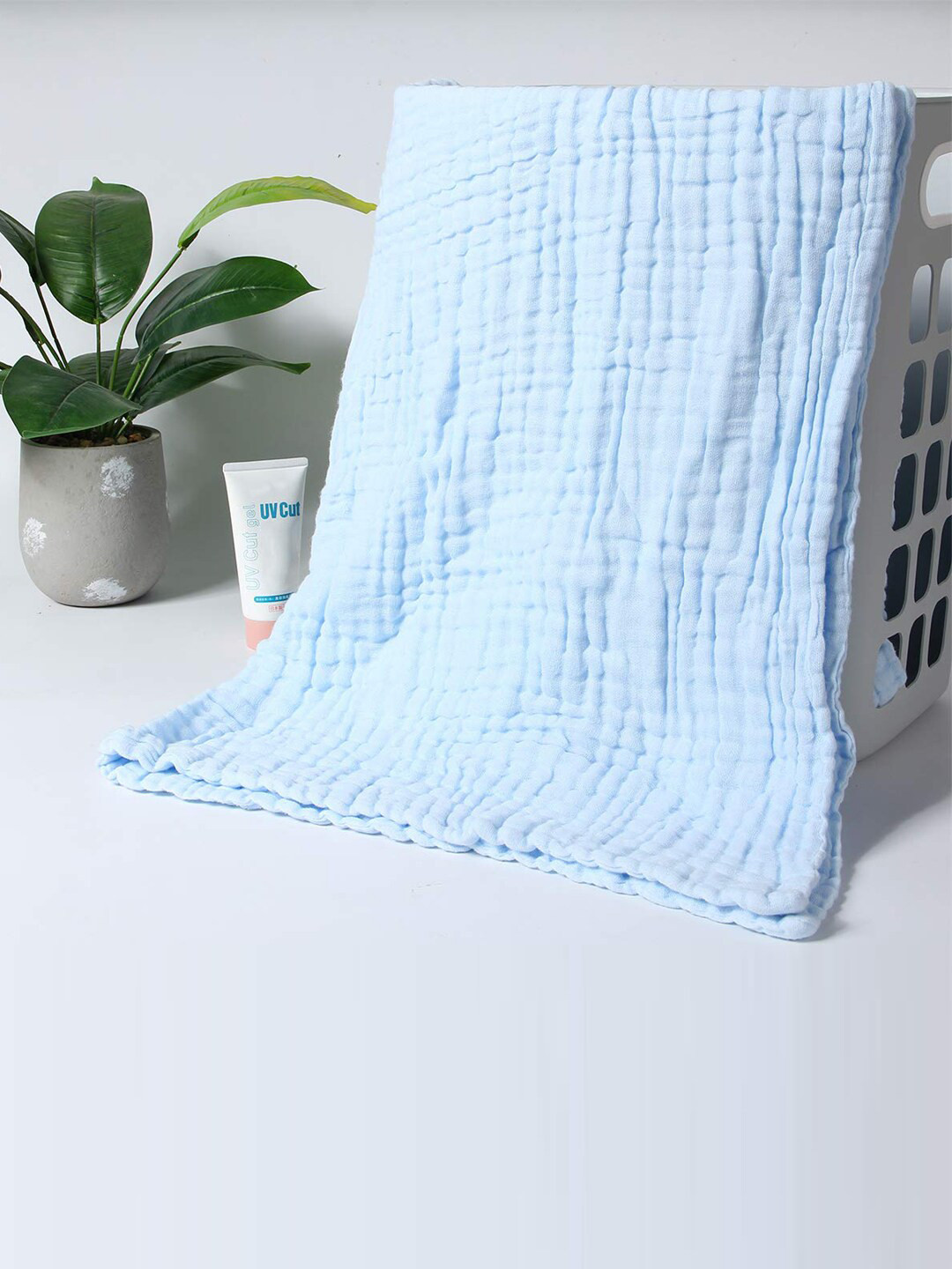 

Moms Home Infant Kids Set Of 6 Organic Cotton 500 GSM 6 Layer wash Towel & 5 Napkin, Blue