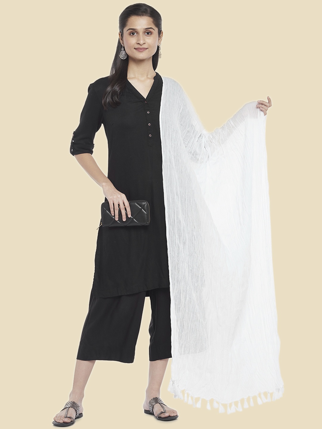 

RANGMANCH BY PANTALOONS Cotton Tasselled Dupatta, White