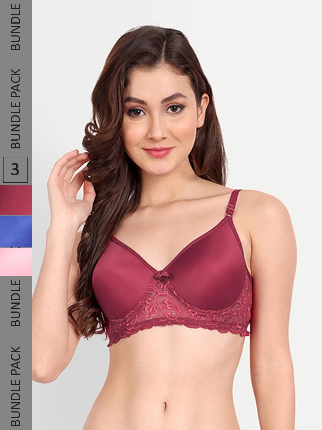 

FIMS Pack Of 3 Floral Bra Lightly Padded, Blue