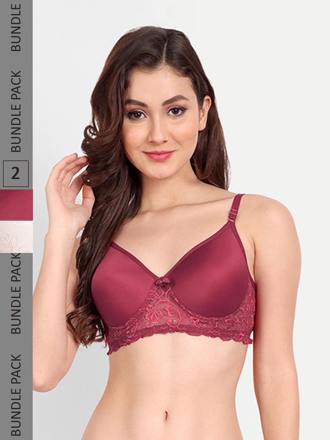 

FIMS Pack Of 2 Floral Bra Lightly Padded, White