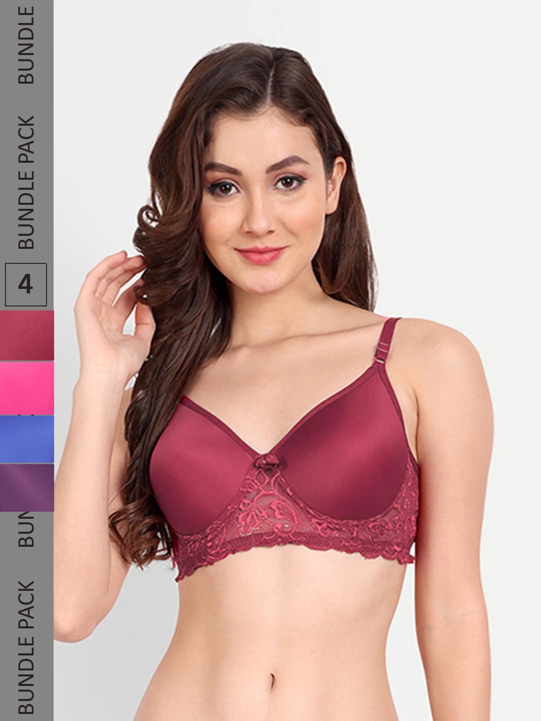 

FIMS Pack Of 4 Floral Bra Lightly Padded, Purple