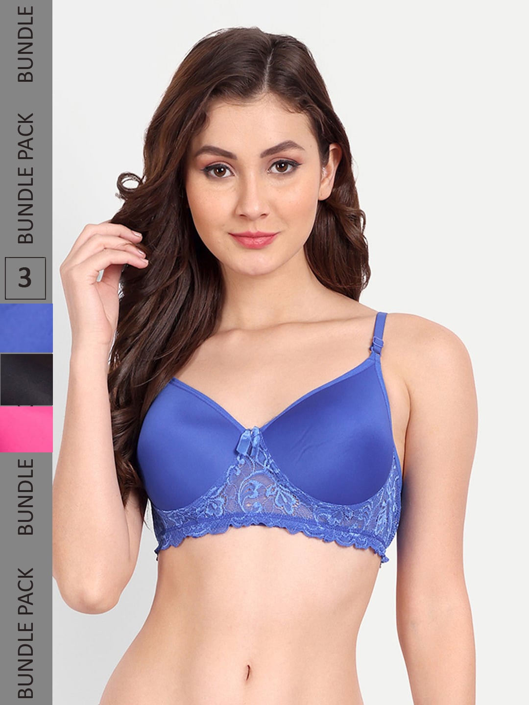 

FIMS Pack Of 3 Floral Bra Lightly Padded, Blue