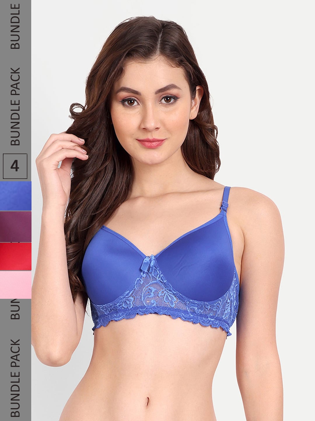

FIMS Pack Of 4 Floral Bra Lightly Padded, Blue