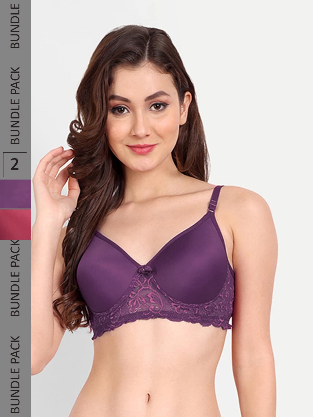 

FIMS Pack Of 2 Floral Bra Lightly Padded, Purple