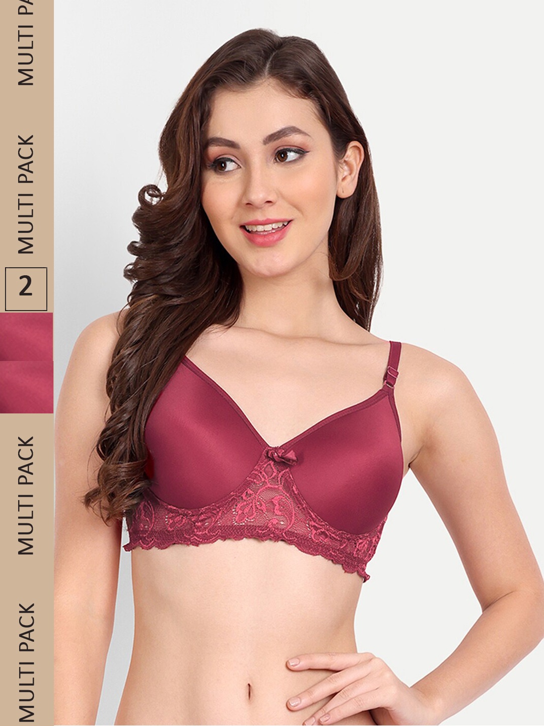 

FIMS Pack of 2 Rapid-Dry Lace Lightly Padded Bra Fancy_Pad_Bra_Maroon