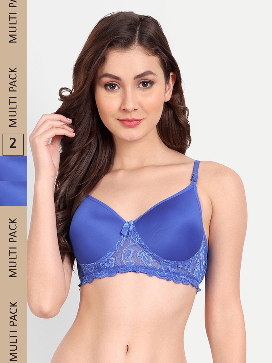 

FIMS Pack of 2 Rapid-Dry Lace Lightly Padded Bra Fancy_Pad_Bra_Blue