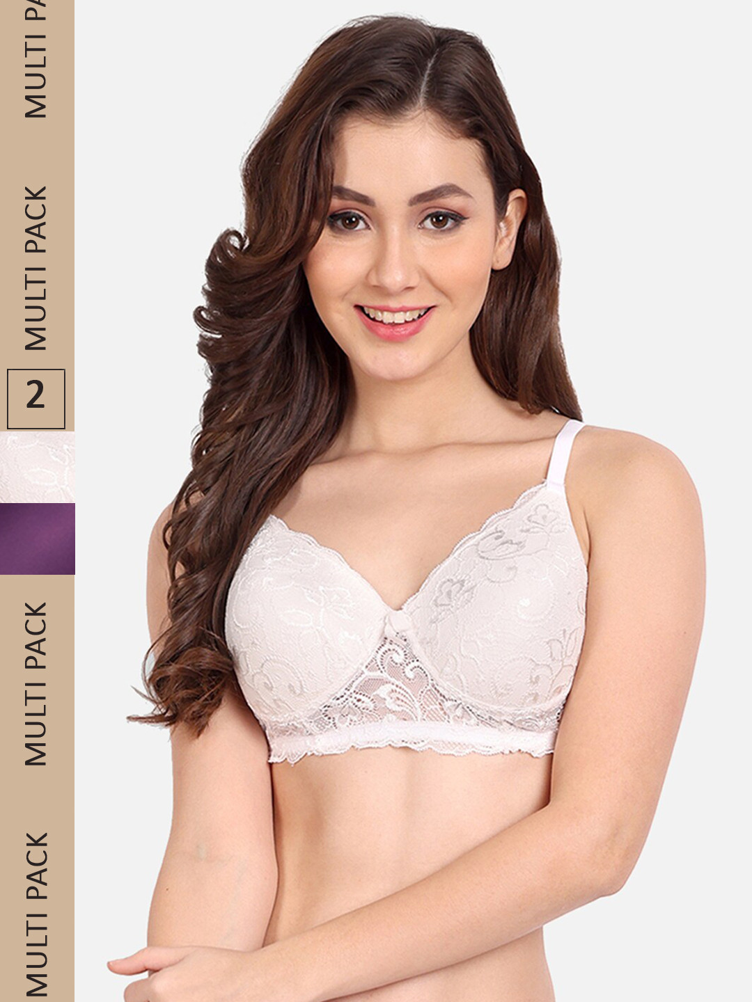 

FIMS Pack of 2 Rapid-Dry Lace Lightly Padded Bra Fancy_Pad_Bra_WhitePurple, White