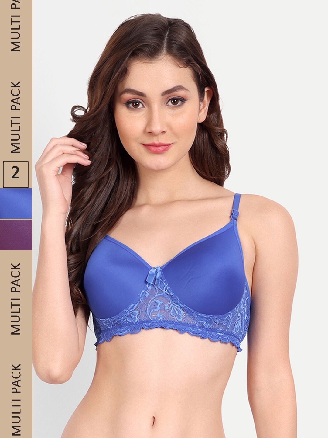 

FIMS Pack of 2 Rapid-Dry Lace Lightly Padded Bra Fancy_Pad_Bra_BluePurple, Blue