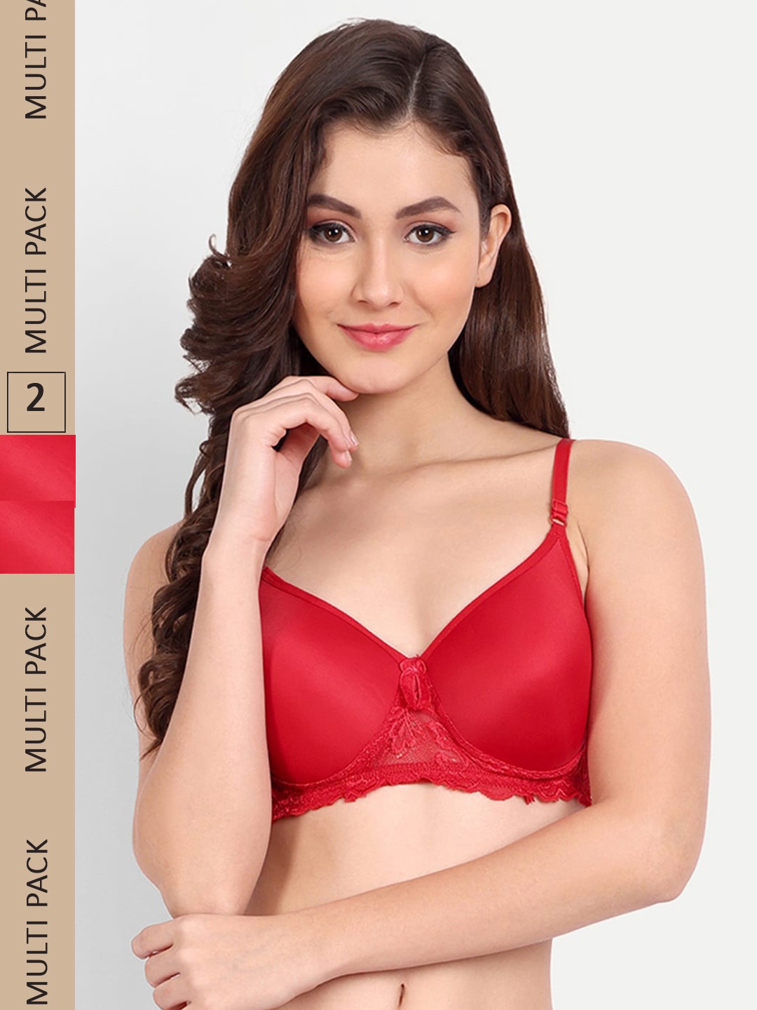 

FIMS Pack of 2 Rapid-Dry Lace Lightly Padded Bra Fancy_Pad_Bra_Red