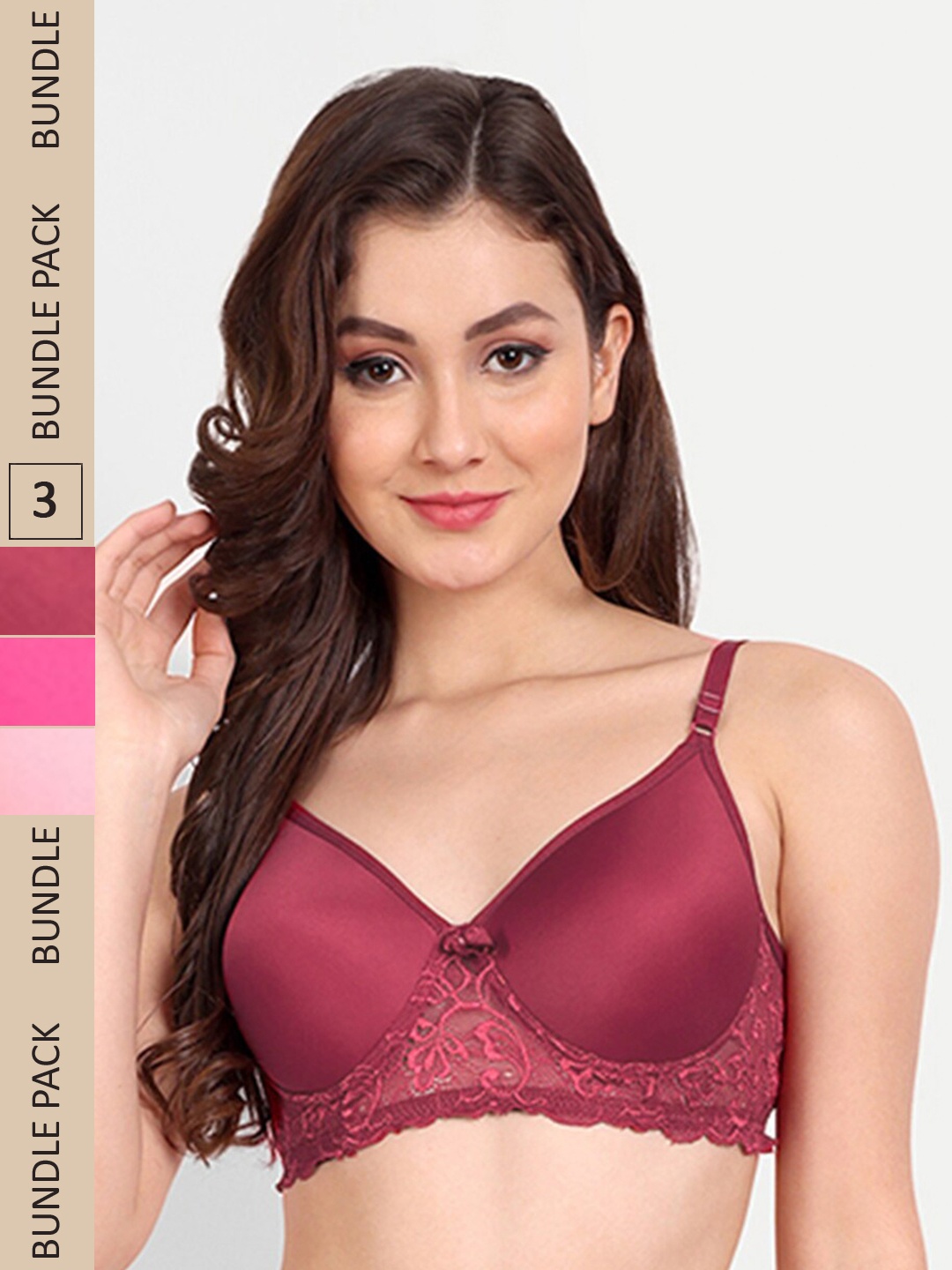 

FIMS Pack of 3 Rapid-Dry Lightly Padded Bra Fancy_Pad_Bra_PinkRaniMaroon, Pink