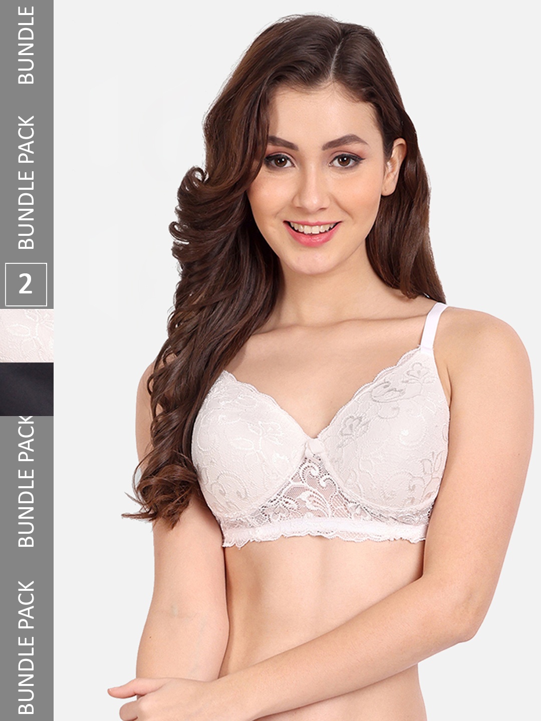 

FIMS Pack Of 2 Floral Lightly Cotton Padded Bra, White