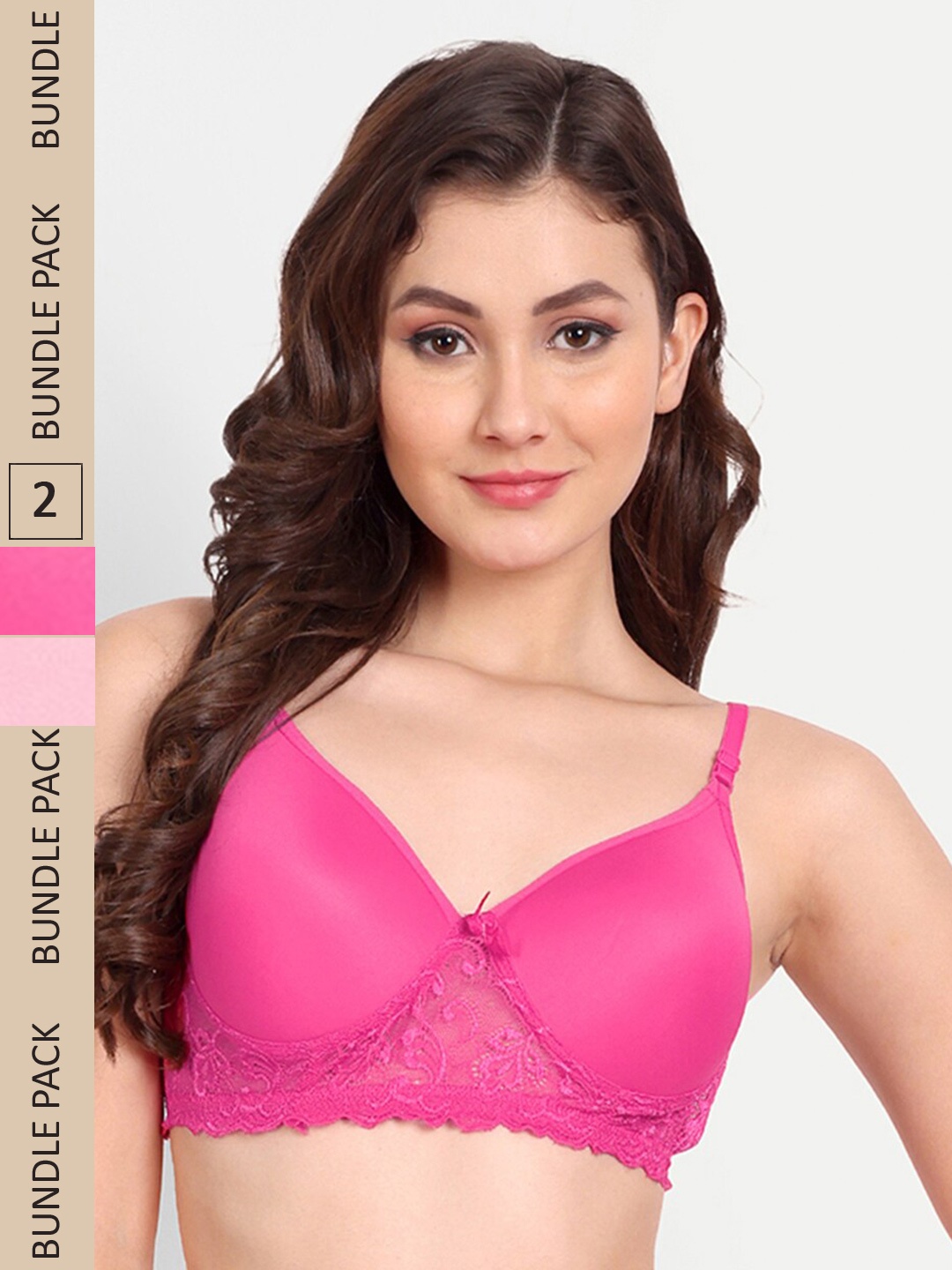 

FIMS Pack Of 2 Floral Lightly Padded Cotton Bra, Pink