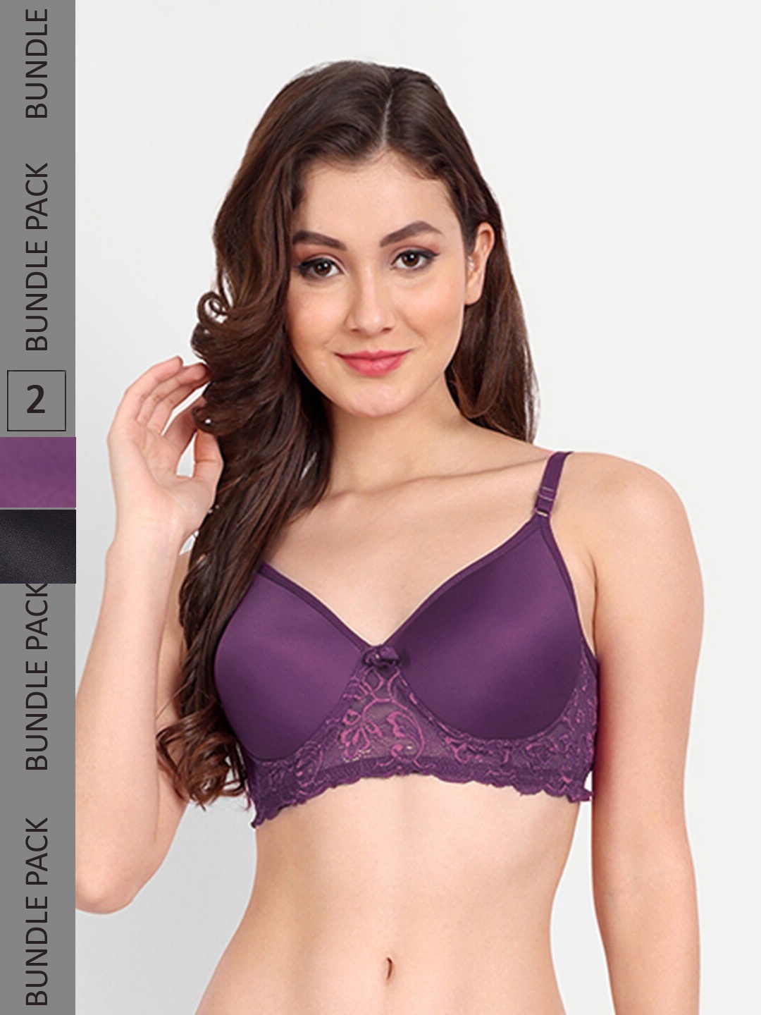 

FIMS Floral Lace Lightly Padded Bra, Black