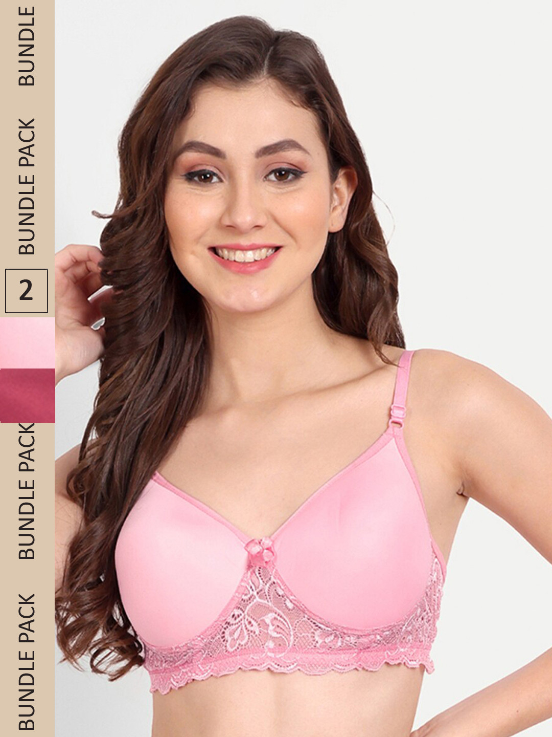 

FIMS Pack of 2 Floral Lightly Cotton Padded Bra, Pink