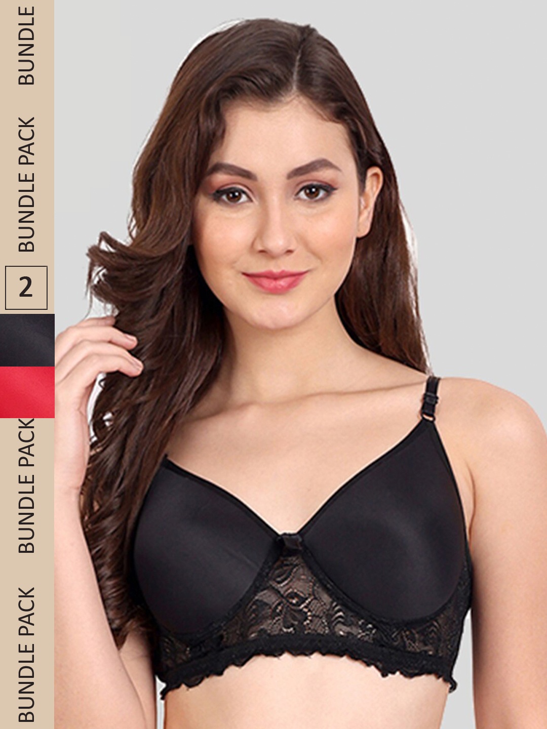 

FIMS Pack of 2 Floral Lightly Cotton Padded Bra, Black