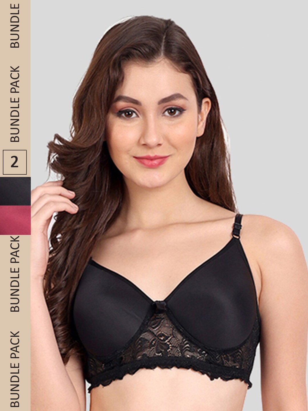 

FIMS Pack of 2 Floral Lightly Cotton Padded Bra, Black