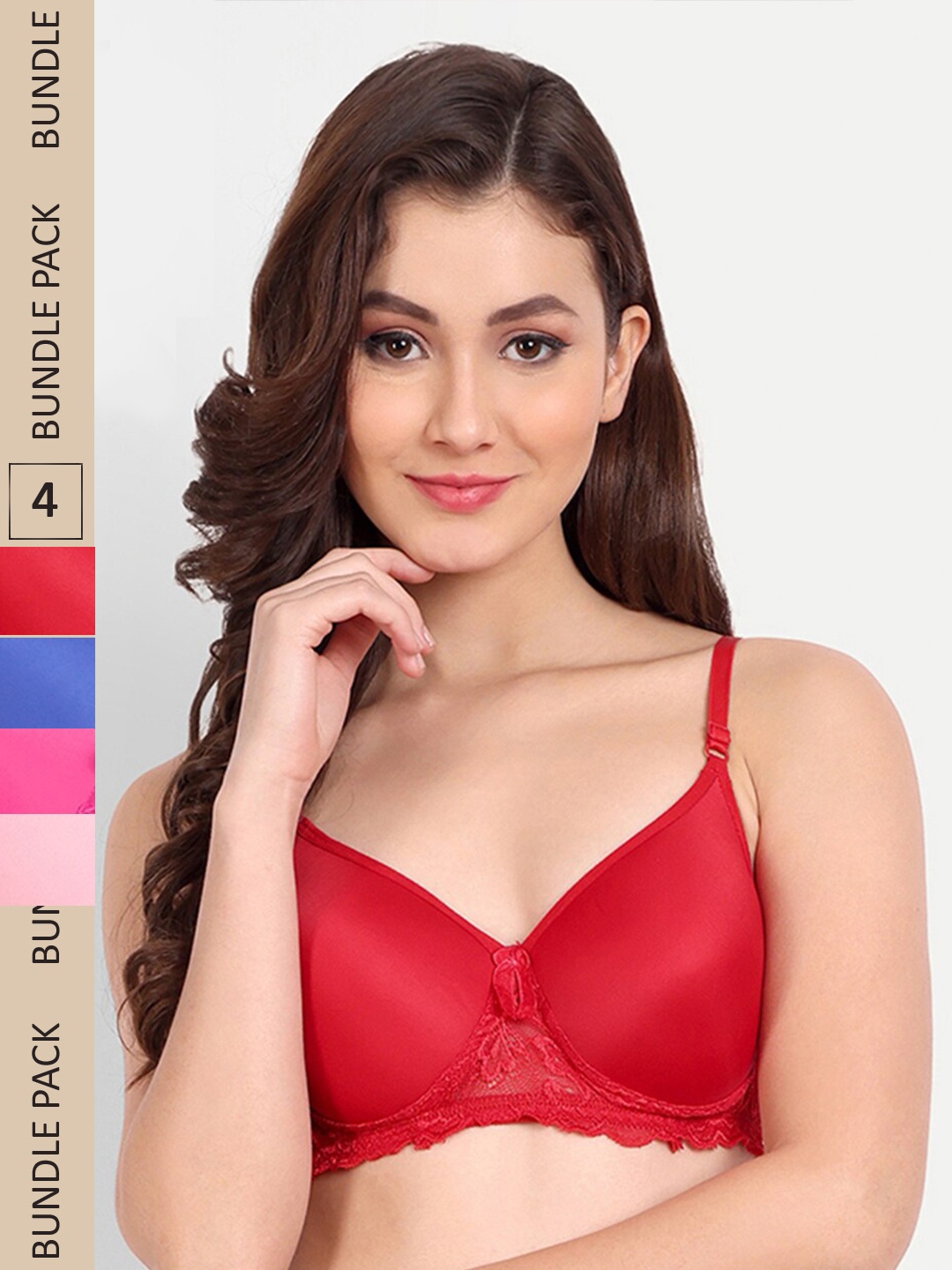 

FIMS Pack of 4 Floral Lightly Cotton Padded Bra, Pink