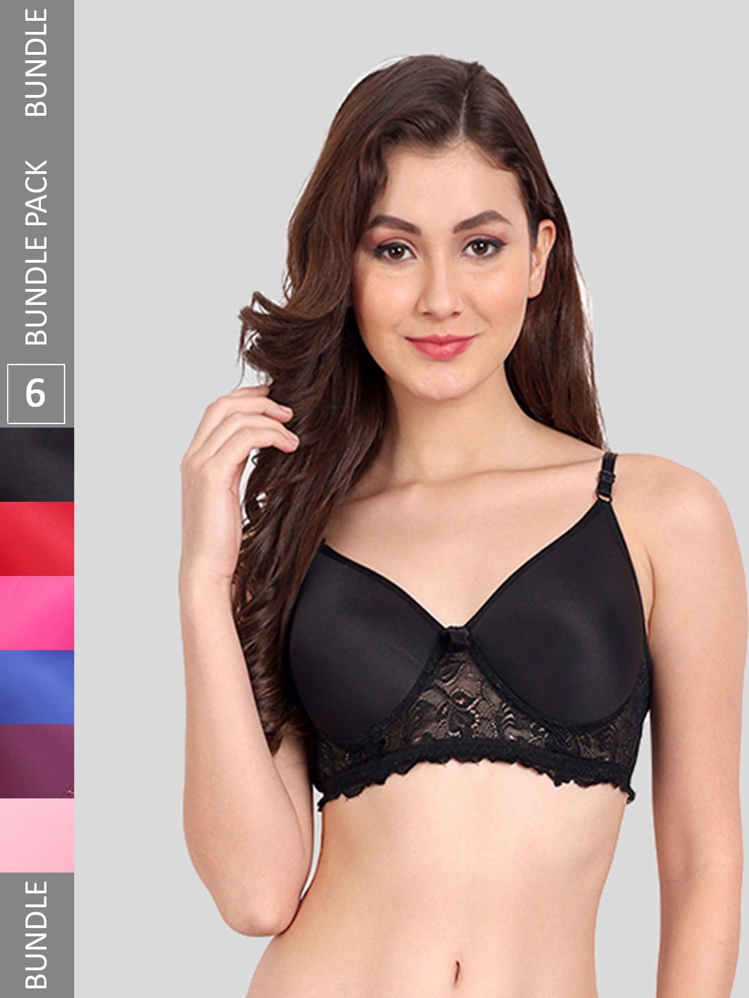 

FIMS Pack of 6 Floral Lightly Cotton Padded Bra, Red