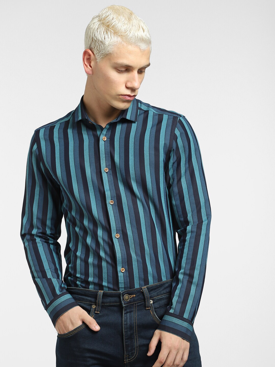 

Jack & Jones Men Striped Cotton Casual Shirt, Blue