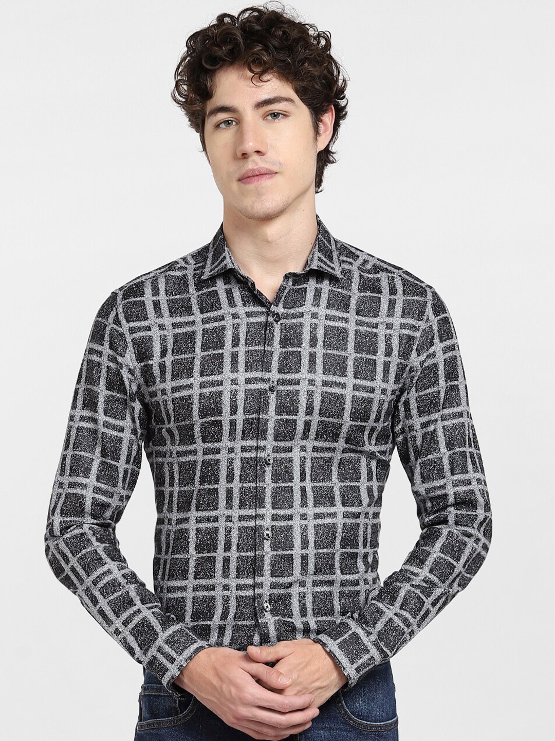 

Jack & Jones Men Tartan Checked Casual Shirt, Black