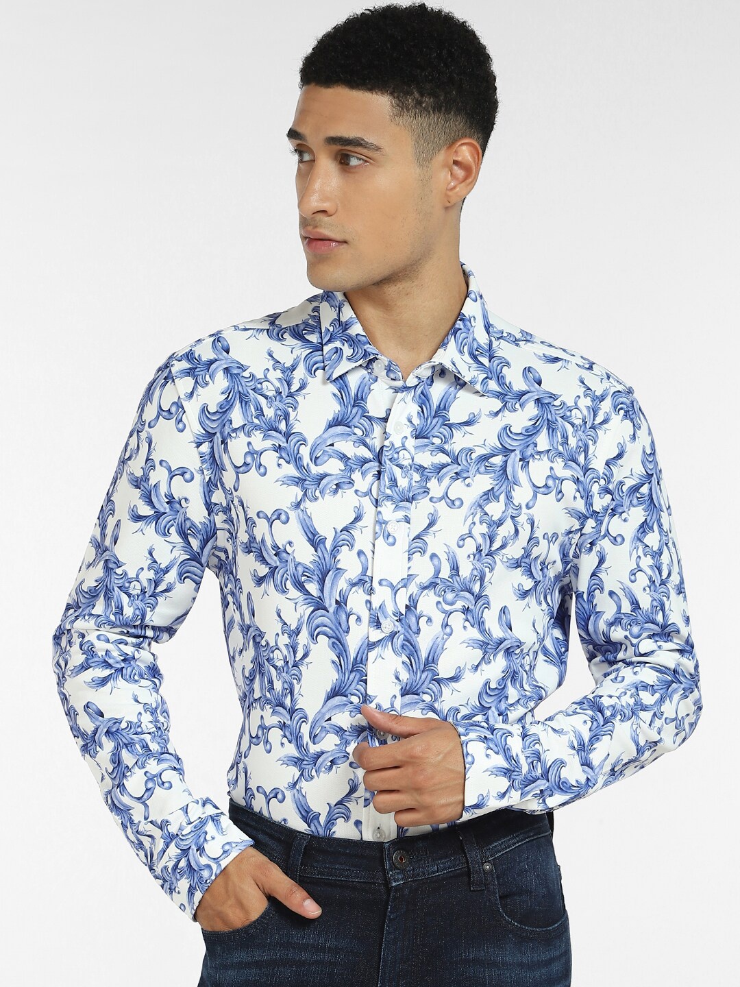 

Jack & Jones Men Slim Fit Printed Casual Shirt, White