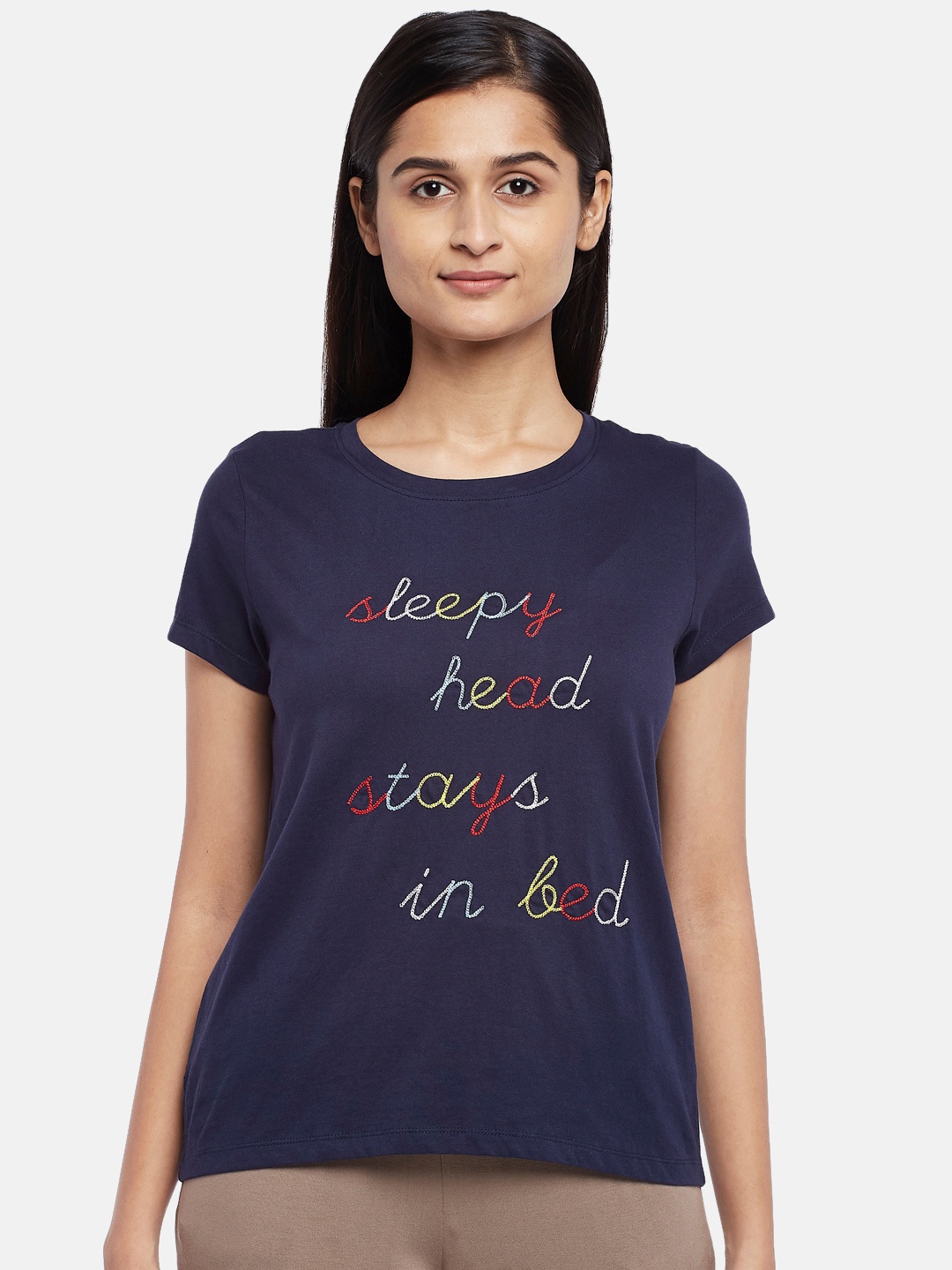 

Dreamz by Pantaloons Printed Cotton Lounge T-shirts, Navy blue