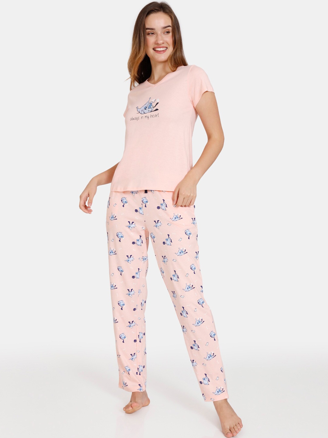 

Zivame Graphic Printed Pure Cotton Night suit, Pink