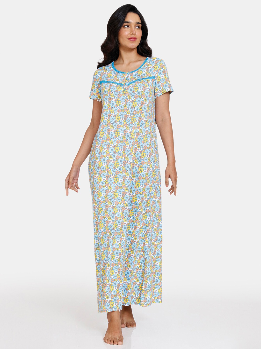

Zivame Women Printed Pure Cotton Nightdress, Blue
