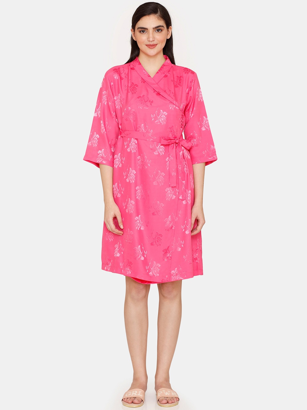 

Zivame Women Printed Robe, Pink