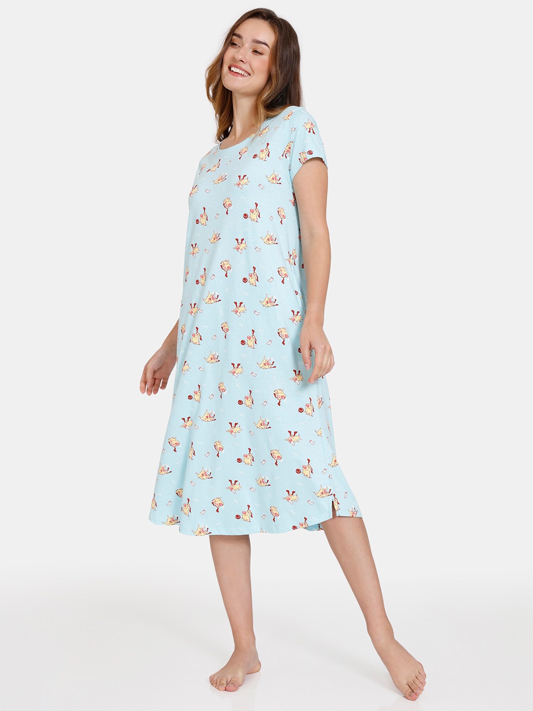 

Zivame Women Printed Pure Cotton Nightdress, Blue