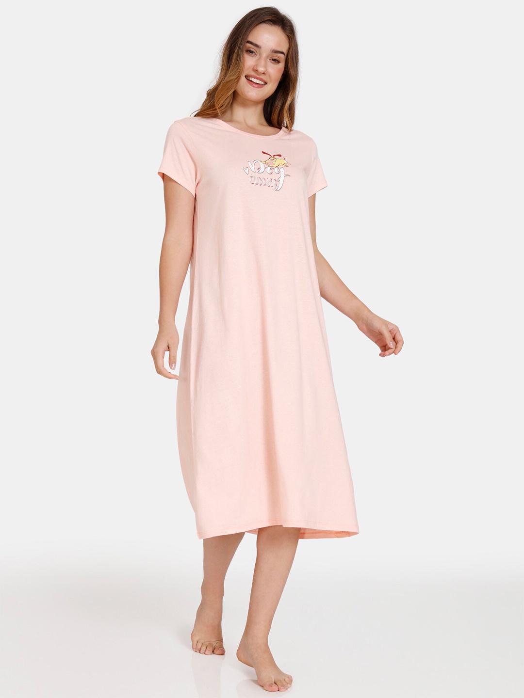 

Zivame Women Pure Cotton Nightdress, Peach