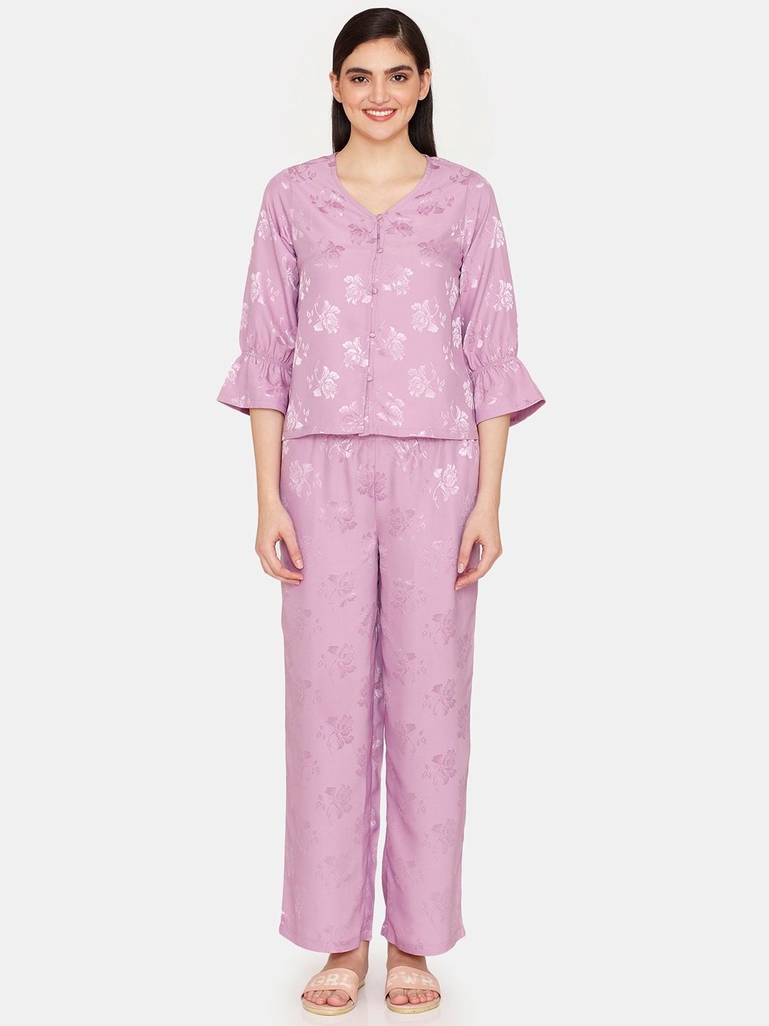 

Zivame Floral Printed Night suit, Purple