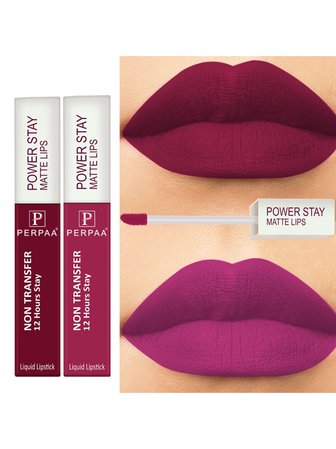 

PERPAA Set of 2 Power Stay Non-Transfer & Long-Lasting Velvet Matte Liquid Lipstick 5 g-Pink 10 - Maroon 09