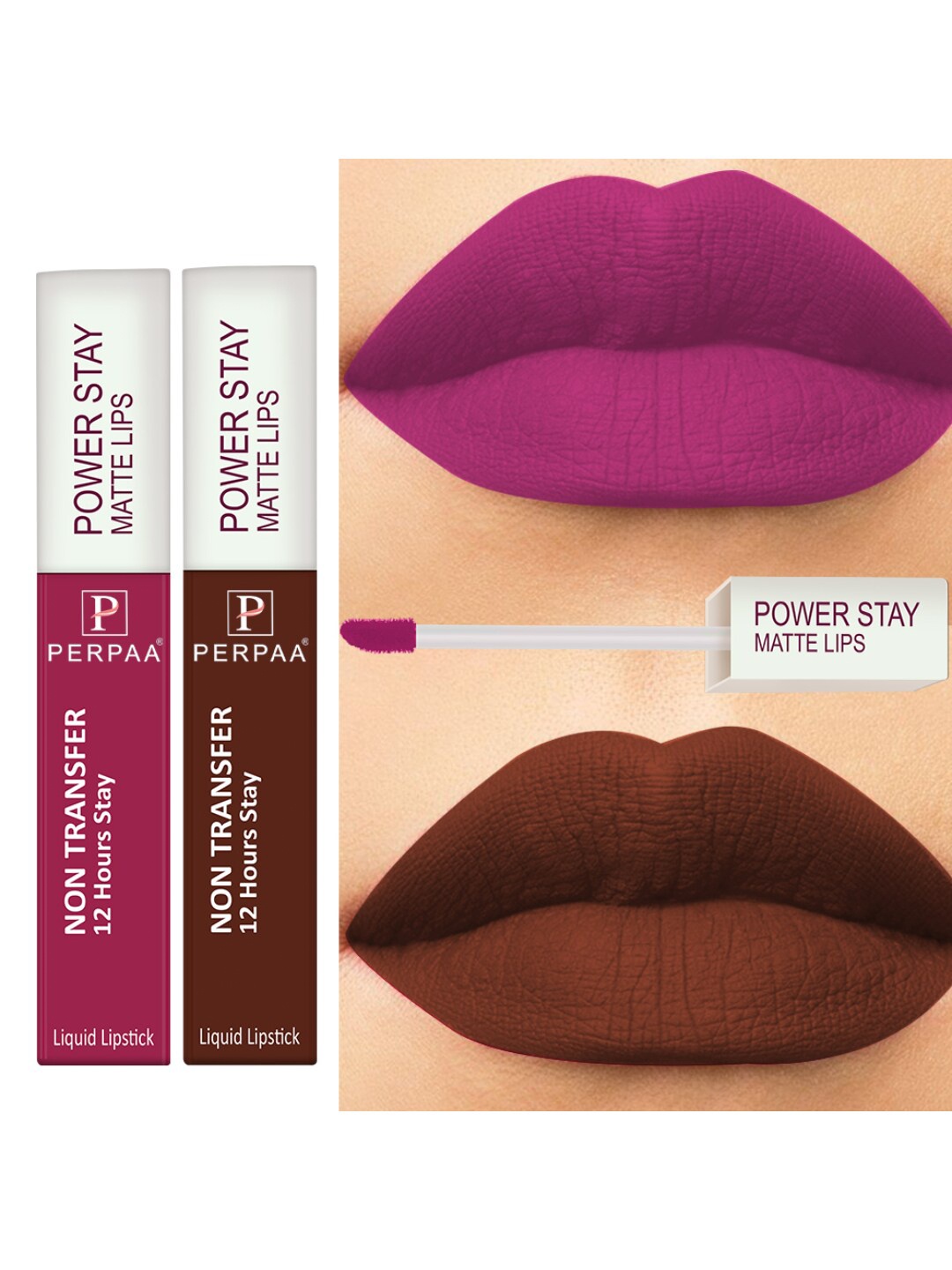 

PERPAA Set of 2 Power Stay Non-Transfer & Long-Lasting Velvet Matte Liquid Lipstick 5 g-Pink 10 - Brown 16