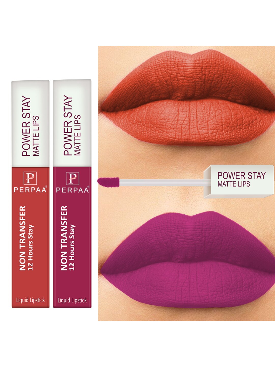 

PERPAA Set of 2 Power Stay Non-Transfer & Long-Lasting Velvet Matte Liquid Lipstick 5 g-Pink 10 - Bright Red 01