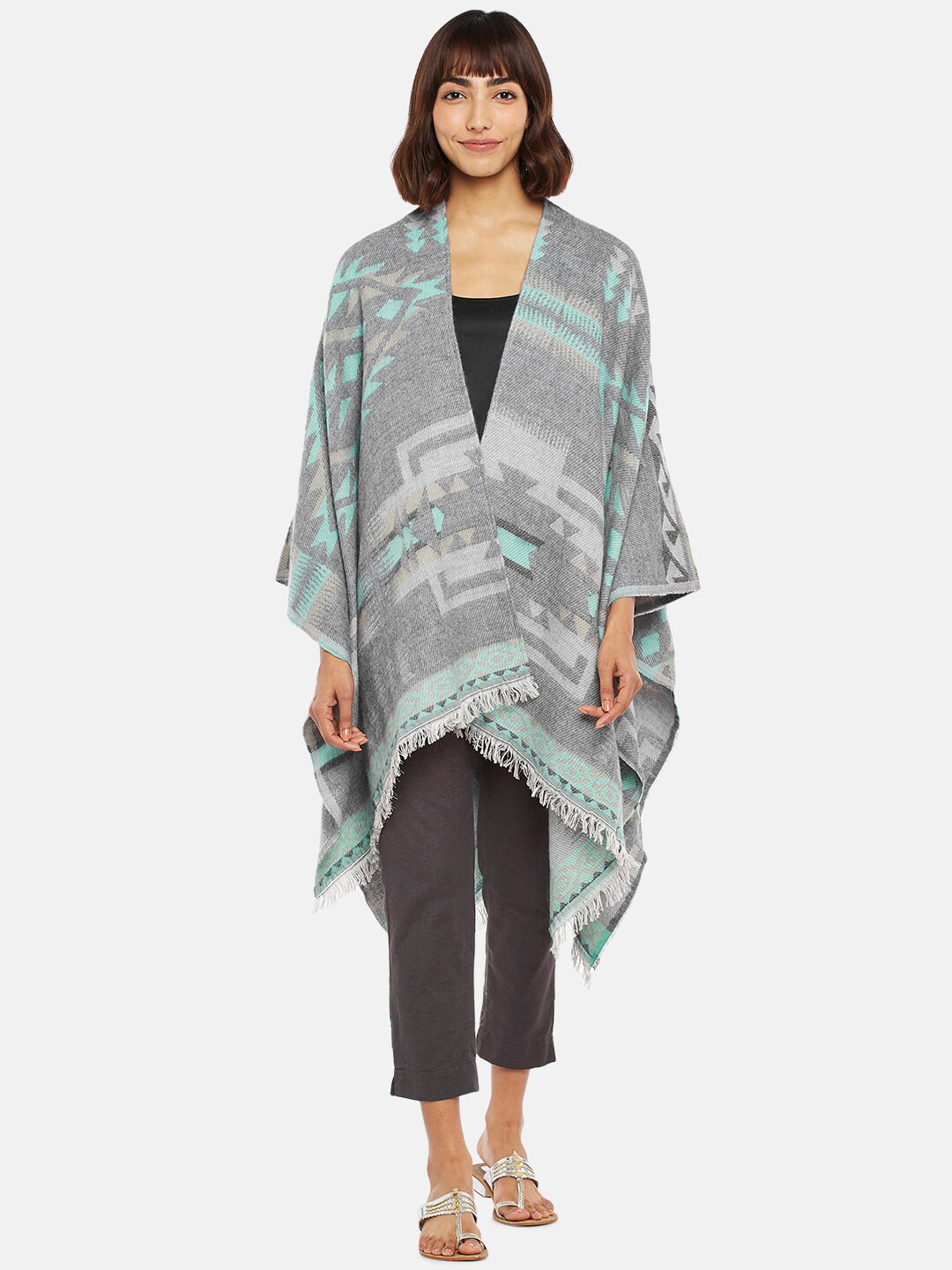 

AKKRITI BY PANTALOONS Women Printed Shrug, Grey