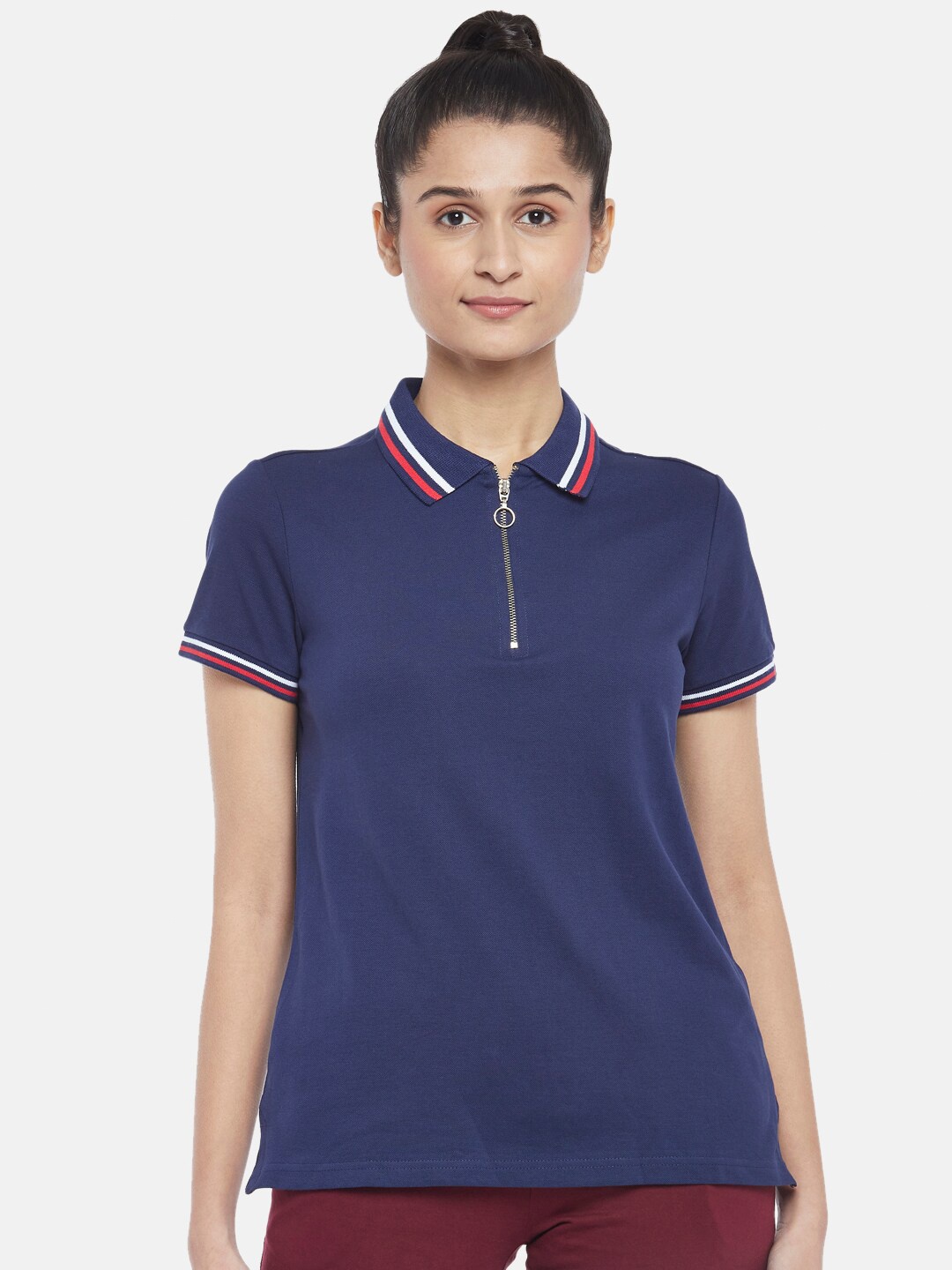 

Ajile by Pantaloons Shirt Collar Top, Navy blue