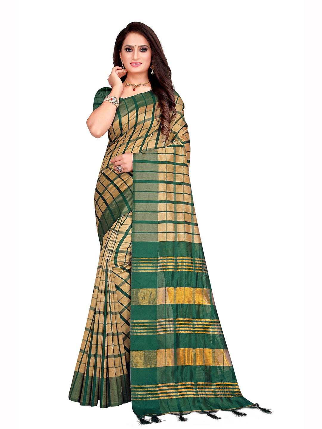 

SHAIBO SAREE Cotton Checked Saree, Gold