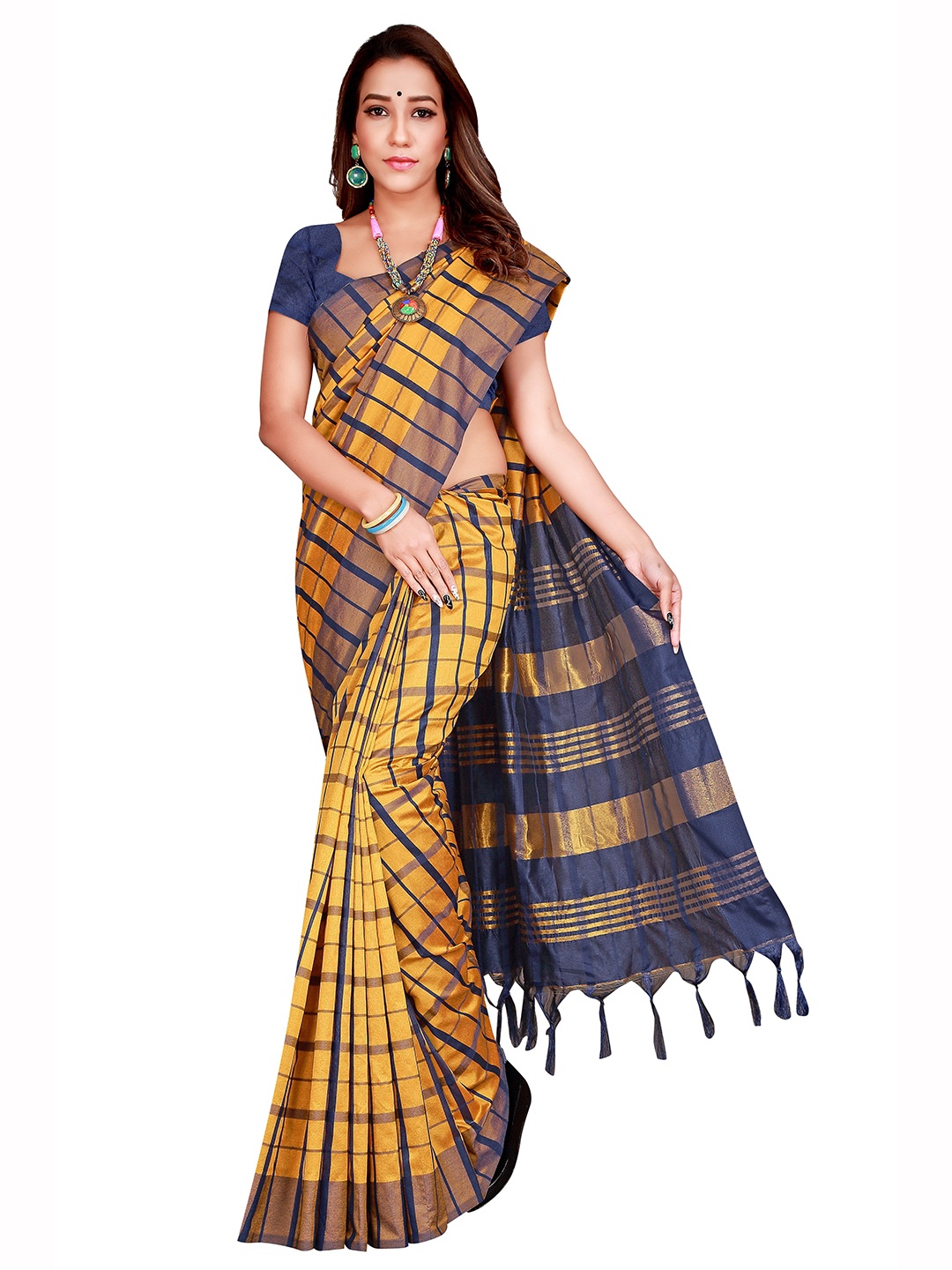 

SHAIBO SAREE Cotton Checked Saree, Gold