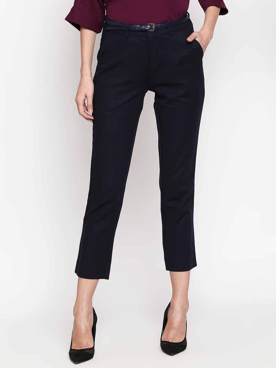 

Annabelle by Pantaloons Women Slim Fit Trousers, Navy blue