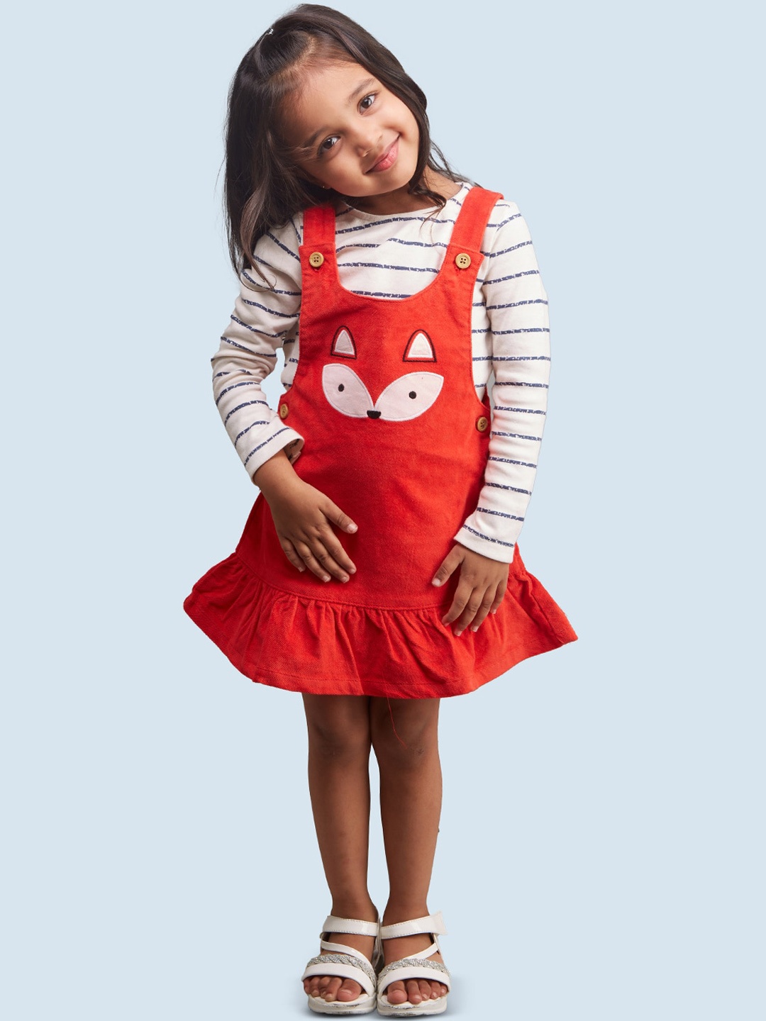 

Zalio Girls Printed Cotton Dungarees With T-Shirt, Red